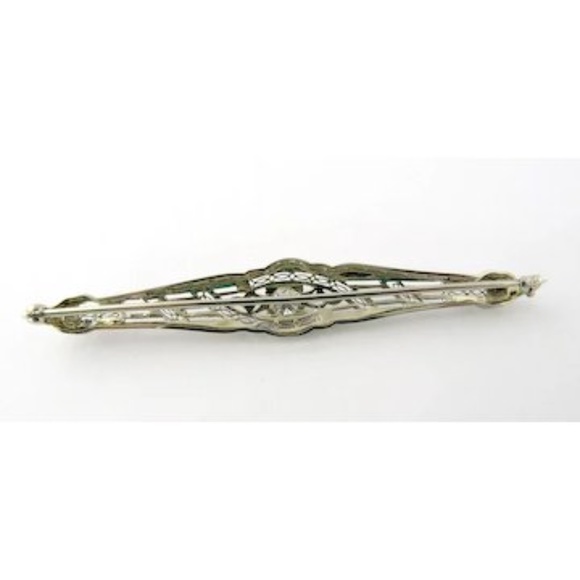 Antique 14K White Gold and European Diamond Filigree Bar Pin Brooch .5ct #189 - Picture 4 of 7
